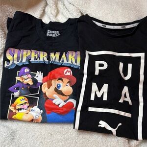 Super Mario T-Shirt Adult M Black Mario Graphic + Puma Size S Black T-Shirt